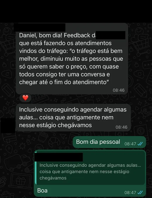 Mensagem de cliente elogiando o resultado do trabalho da N3