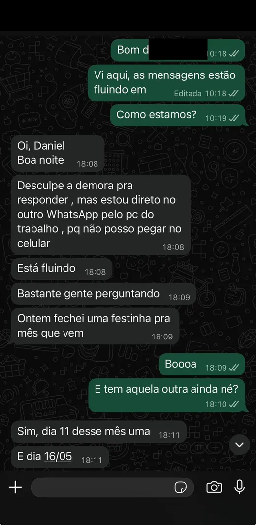 Mensagem de cliente elogiando o resultado do trabalho da N3